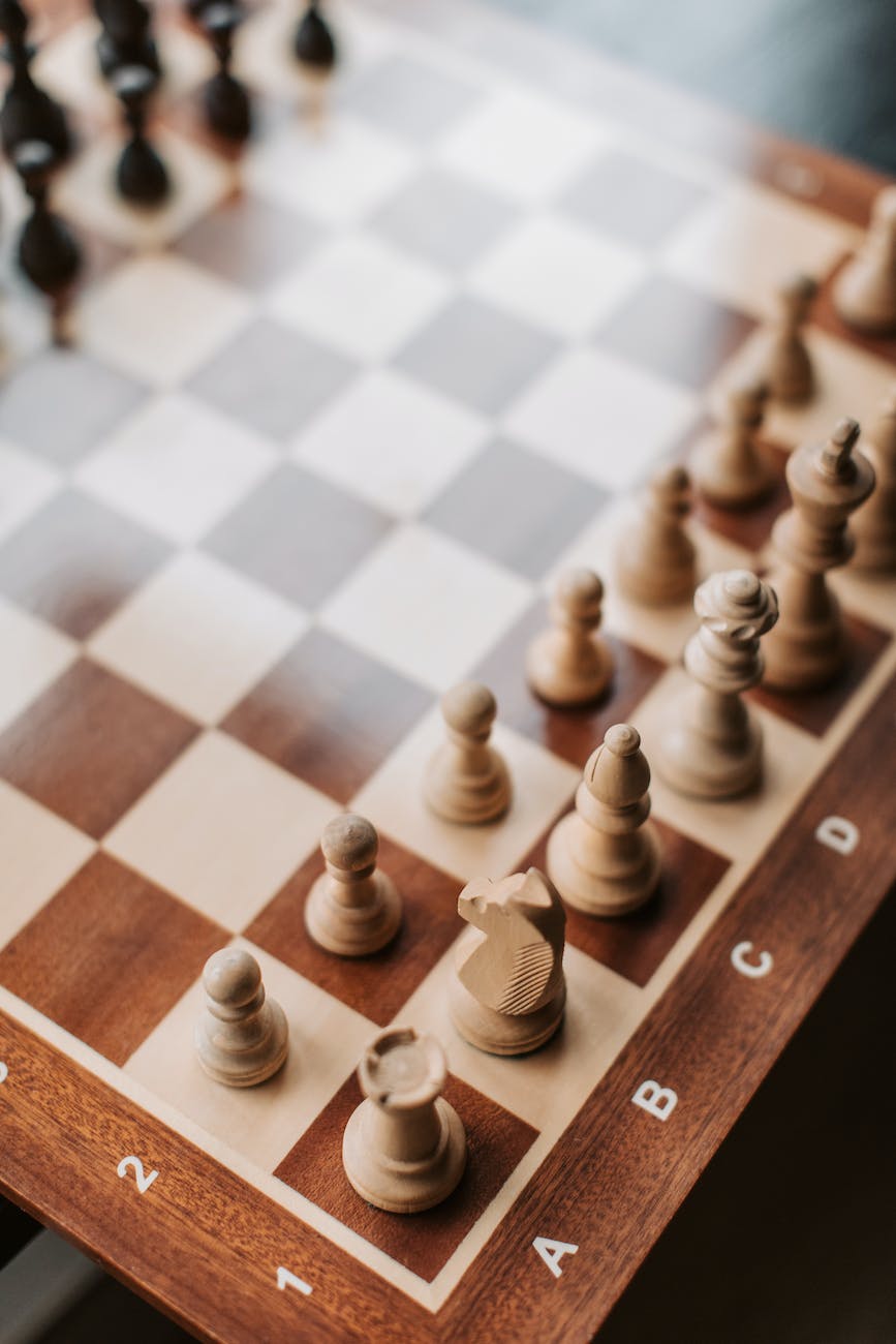 chess pieces on wooden chess board